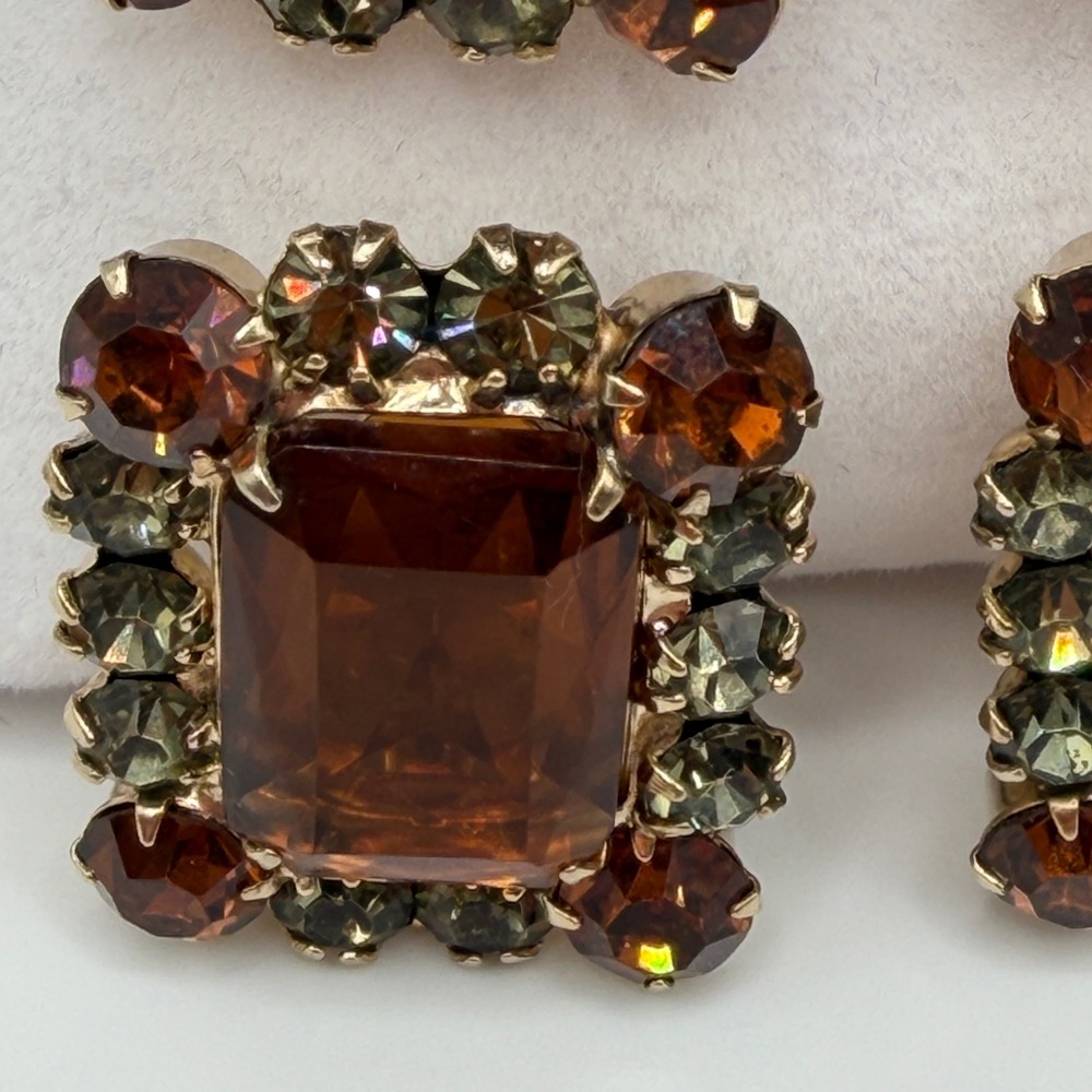 Juliana Elster & DeLizza VTG Smoky Topaz Rhinestone Bracelet and Earrings Set - Picture 13 of 16